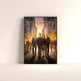 Billions final season poster featuring main cast walking on city street with Dripster branding